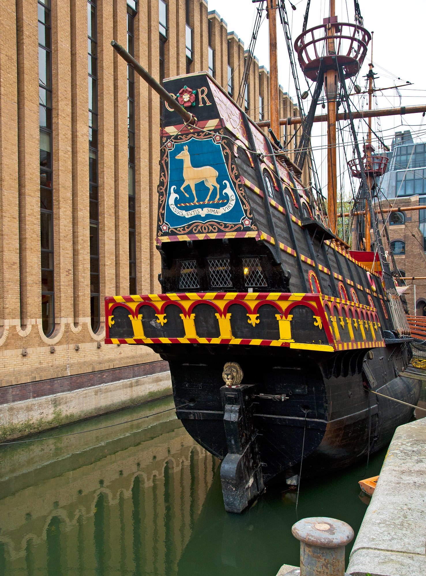 Stern of The Golden Hinde flooded dock