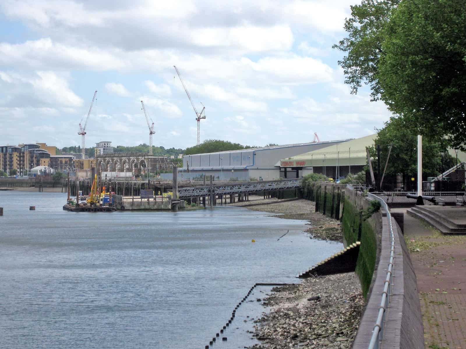 View of Convoys Wharf from the Thames Path